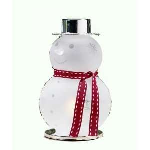 Glass Snowman Tea Light 6 Inches Tall with Silver Hat and Red Ribbon 