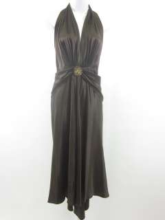 MARC BOUWER Brown Silk Brooch Halter Dress Sz 4  