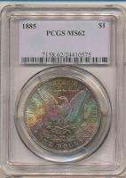 1885 MORGAN DOLLAR MS62 PCGS. Exceptional Color.  