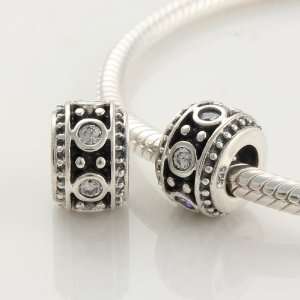 925 Sterling Silver Little Drum with Clear CZ Czech Crystal Charms 