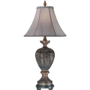  Table Lamp Antique Bronze with Fabric Bell Shade: Home 