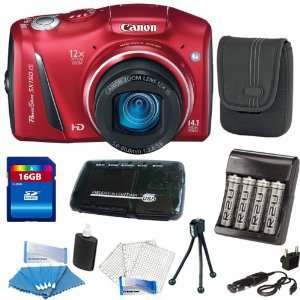 Canon PowerShot SX150 IS Digital Camera (Red) + 4AA Batteries And 