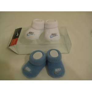 Nike Classic Swoosh Logo Blue White 2 Pair Infant Booties Socks, Size 