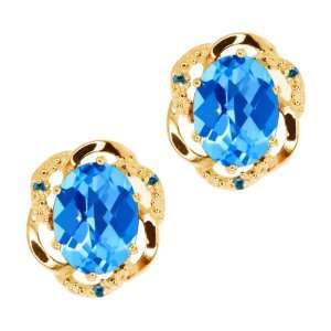   Swiss Blue Topaz Diamond Yellow Gold Plated Silver Earrings: Jewelry