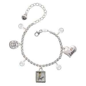  Gold Ribbon Love & Luck Charm Bracelet with Clear Swar Jewelry