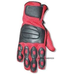    NEW LEATHER MESH GLOVES MOTORCYCLE BIKE GLOVE RED M Automotive