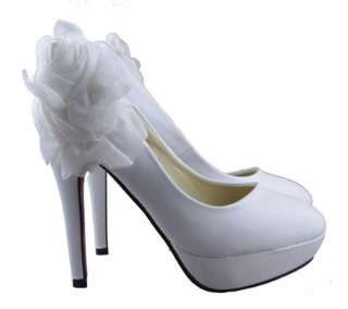 White Bridal Wedding Shoes Flowers High Heel Platform Women Shoes 