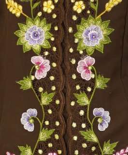 NEW COFFEE BROWN KA SUNDA EMBROIDERED LINED BLOUSE TOP SIZE XL 