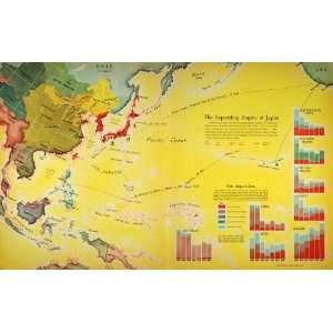 : 1936 Print Map Japanese Empire Japan Pacific China Art Yen Imports 