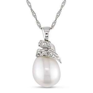  10K White Gold 0.01 CT TDW Diamond Fresh Water White Pearl 