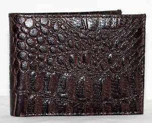 Mens NEW DARK BROWN Real Leather Faux ALLIGATOR Wallet  