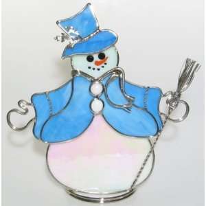 Large Standing Snowman in Blue Jacket 