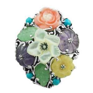   Sterling Silver Multi Gemstone Bouquet of Flowers Enhancer Jewelry