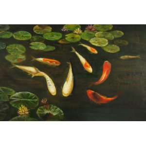 Fish, Coy, Koi, Hand Painted Oil Canvas on Stretcher Bar 24x36   Free 