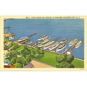 1940s Vintage Postcard Yacht Basin and Portion of Shipyard   Elizabeth 