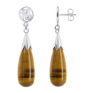 Sterling Silver Teardrop Shaped Natural Tiger Eye Chinese symbol for 