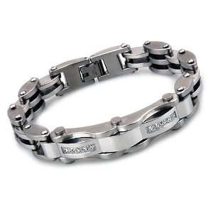  Mens Stainless Steel Chain Link with CZ Bracelet Jewelry