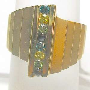  14K Yellow Gold Multi Colored Diamond Ring: Jewelry