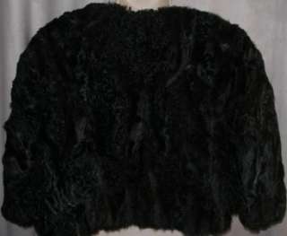  Vintage Black Curly Real Fur Capelet Stole Shawl Wrap Formal  