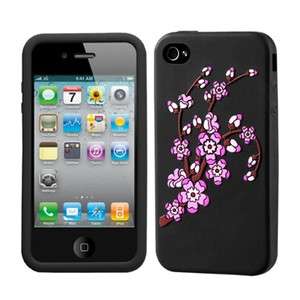 Black Spring Flowers Soft Silicone SKIN Case Phone Cover for Apple 