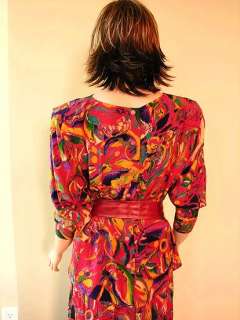 Hanae Mori Silk Skirt Suit Mod Abstract Pop Art  Size 14 