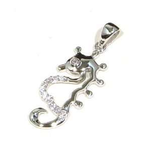  Sea Horse Clear CZ Designed Sterling Silver Pendant with 
