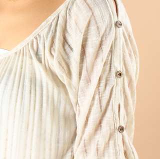   Knit Stripe SEXY OFF SHOULDER TOP Split Buttoned Sleeves Blouse  