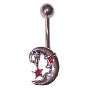  Moon with Red Gem Star Dangle Belly Ring: Everything Else