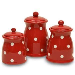    Red Polka Dot Ceramic Kitchen Canister Set