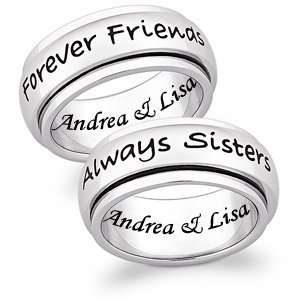   Stainless Steel Always Sisters Engraved Spinner Band, Size 8 Jewelry