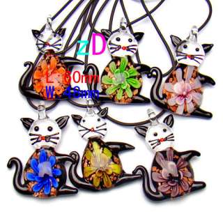 G291x Lots 6pc Flower Cat Bead Murano Lampwork Glass Necklace Pendant 