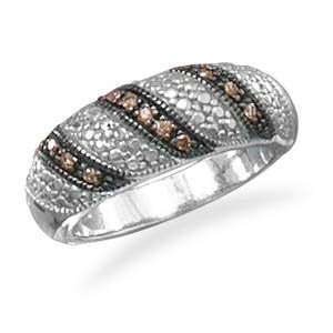  Rhodium Plated Champagne Diamond Ring Size 9 Jewelry