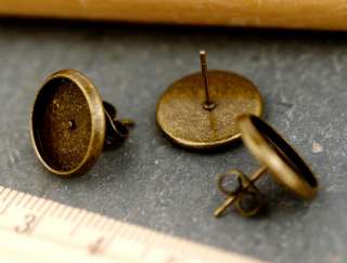 Antique Bronze Ear Studs Earring Posts Cabochon Setting Base 12mm 