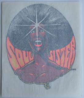   Vintage t shirt iron on~SOUL SISTER by ROACH 1972 Black Americana