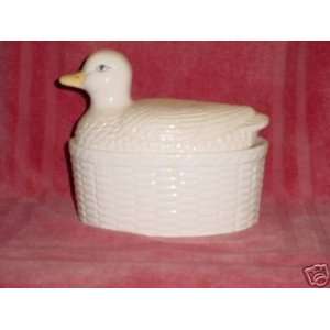  Duck on Basket Covered Ceramic Bowl 
