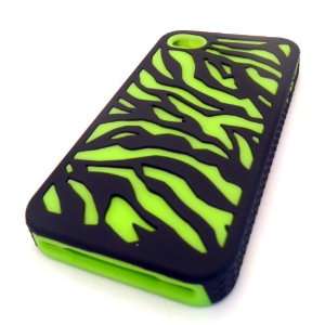  Apple iPhone 4 4S 4G GREEN Zebra Hybrid SOFT AND HARD Case 