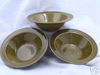 Set of 3 Vintage Green Pottery Cereal Bowls  