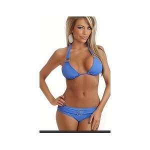 Deep In the Ocean Blue Heart Bikini Triangle halter top and matching 