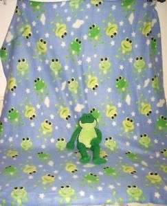 Blue Frog Plush Soft Med. Blanket + Green Frog Plush Stuffed Animal 