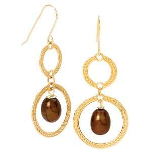   Gold Chocolate Fresh Water Pearl Dangle Earrings Katarina Jewelry