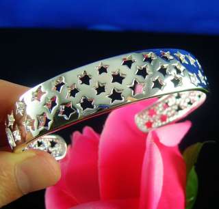 Nice S80 silver hollowing Star Cuff Bracelet bangle B2  