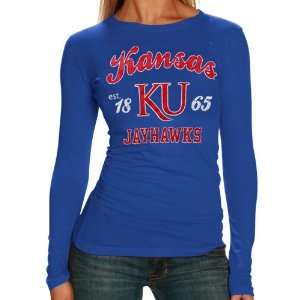 Kansas Jayhawks Ladies Blue Long Sleeve Tissue T shirt (Large):  