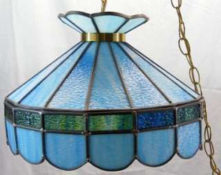Vintage Tiffany Style Slag Stained Glass Hanging Lamp Swag Light Blue 