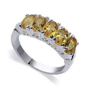   Silver Oval Cut Citrine Gemstone 3mm Band Ring Size 4.5 Jewelry