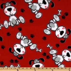  60 Wide Fleece Dog Paws Red Fabric By The Yard Arts 