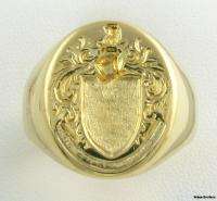 Hefty Signet Family Intaglio Crest Mens Ring   18k Yellow Gold Solid 