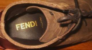 FENDI Mens Brown Suede & Leather Lace Up Ankle Boots Shoes Sz.10 D (9 