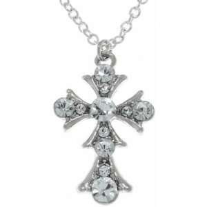  Silvertone Clear Crystal Cross Necklace Jewelry