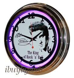 Retro 17 Purple Neon Elvis Presley The King Wall Clock  