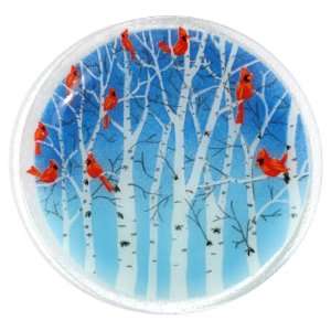   Winter Cardinals 11 Inch Handmade Art Glass Plate